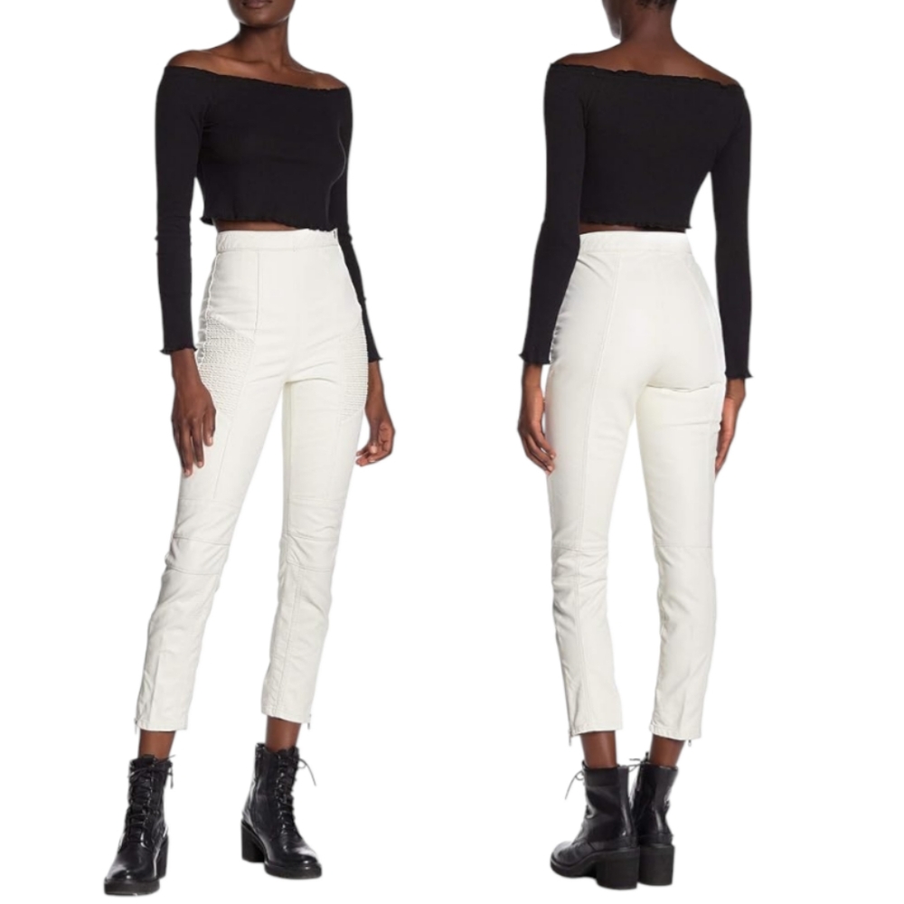 Free People White Faux Leather High Rise Ankle Zip Moto Pants NWT - Picture 15 of 15